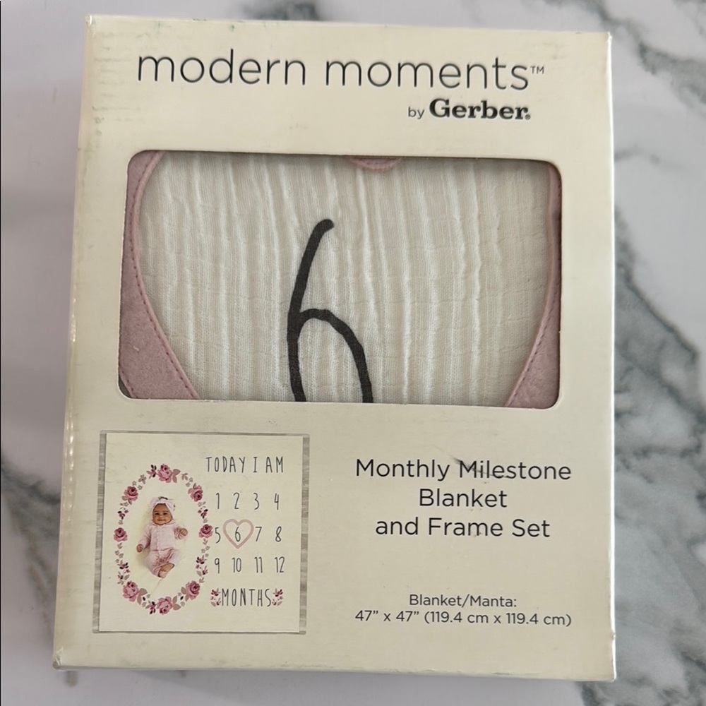 NEW Gerber Modern Moments Pink and White Milestone Blanket Set